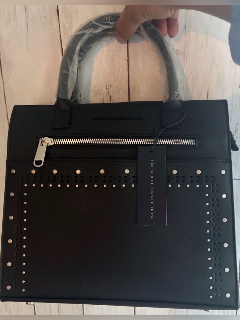 Black Studded Satchel with Top Handles